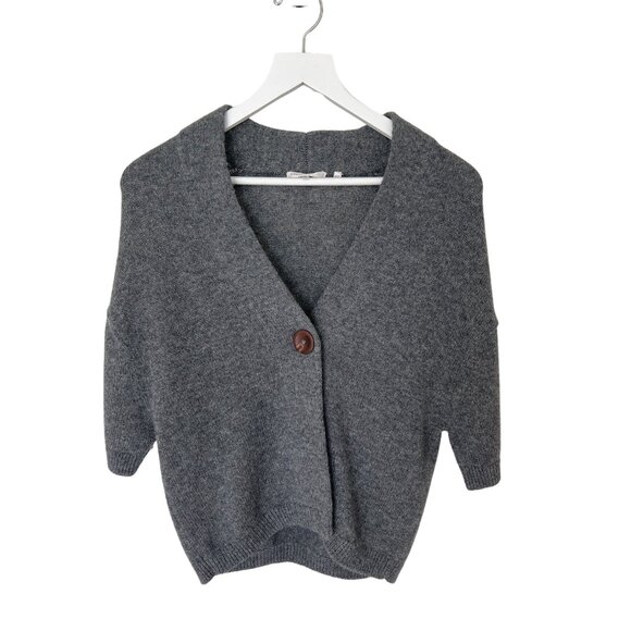 Vince Charcoal Cashmere Alpaca Wool Short Sleeve Cardigan - Picture 1 of 6